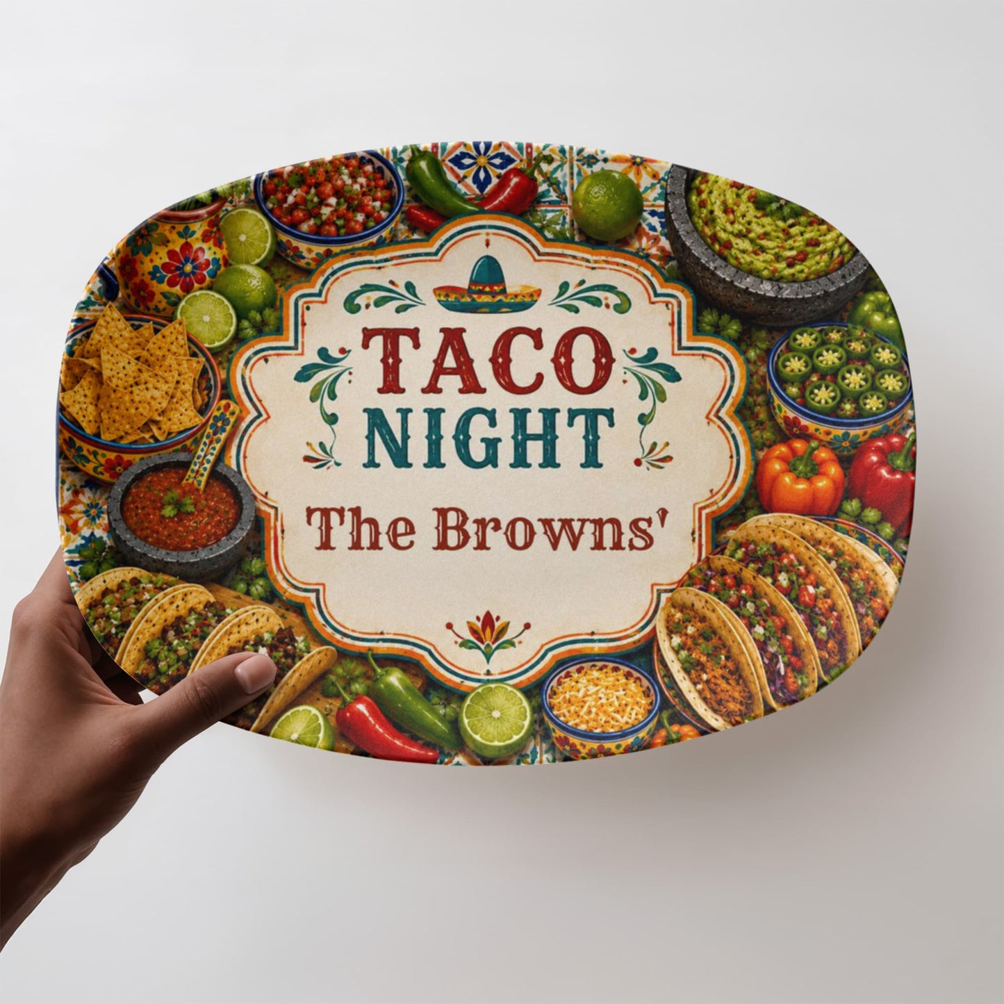 Personalized Taco Serving Tray, Family Name Tray, Custom Taco Night Platter, Mexican Fiesta Decor, Unique Housewarming Gift, Kitchen Tableware,