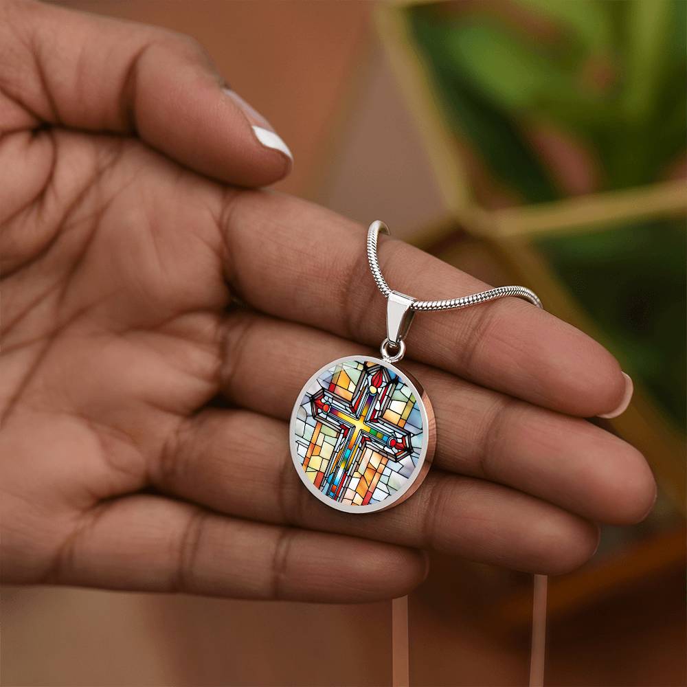 Stained Glass Cross Pendant Necklace