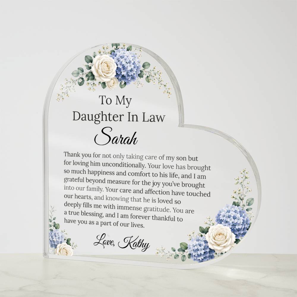 Personalized Heart Acrylic Plaque Gift for Daughter-In-Law