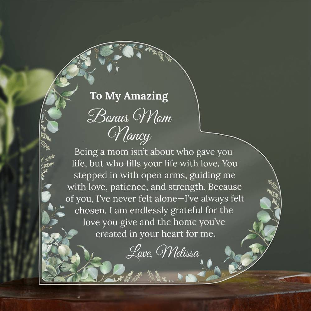 Personalized Bonus Mom Heart Plaque