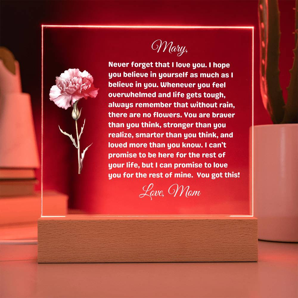Personalized encouragment plaque for daughter - No Rain No Flowers-[Heartfelt Family Gift]