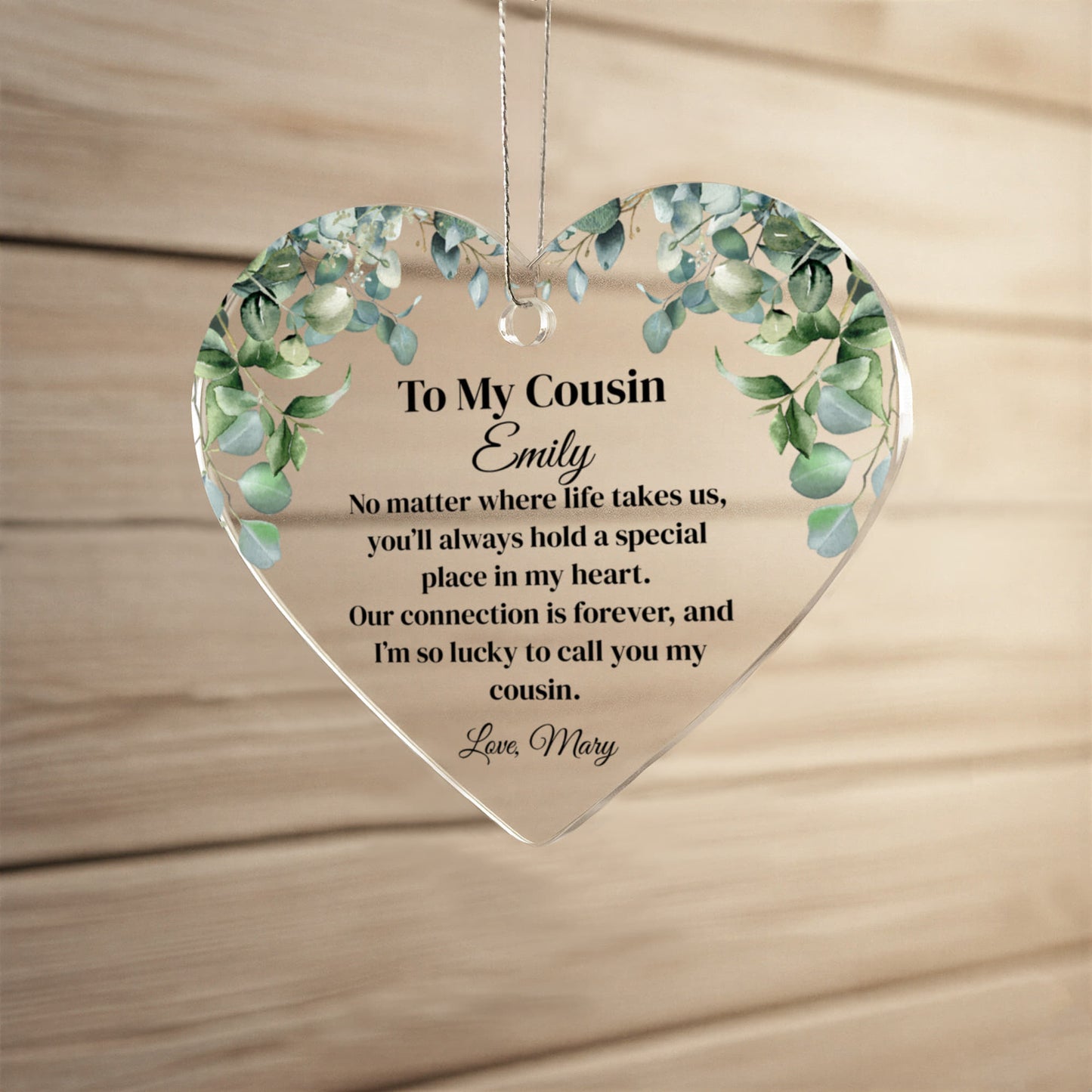 Cousin Acrylic Heart Ornament