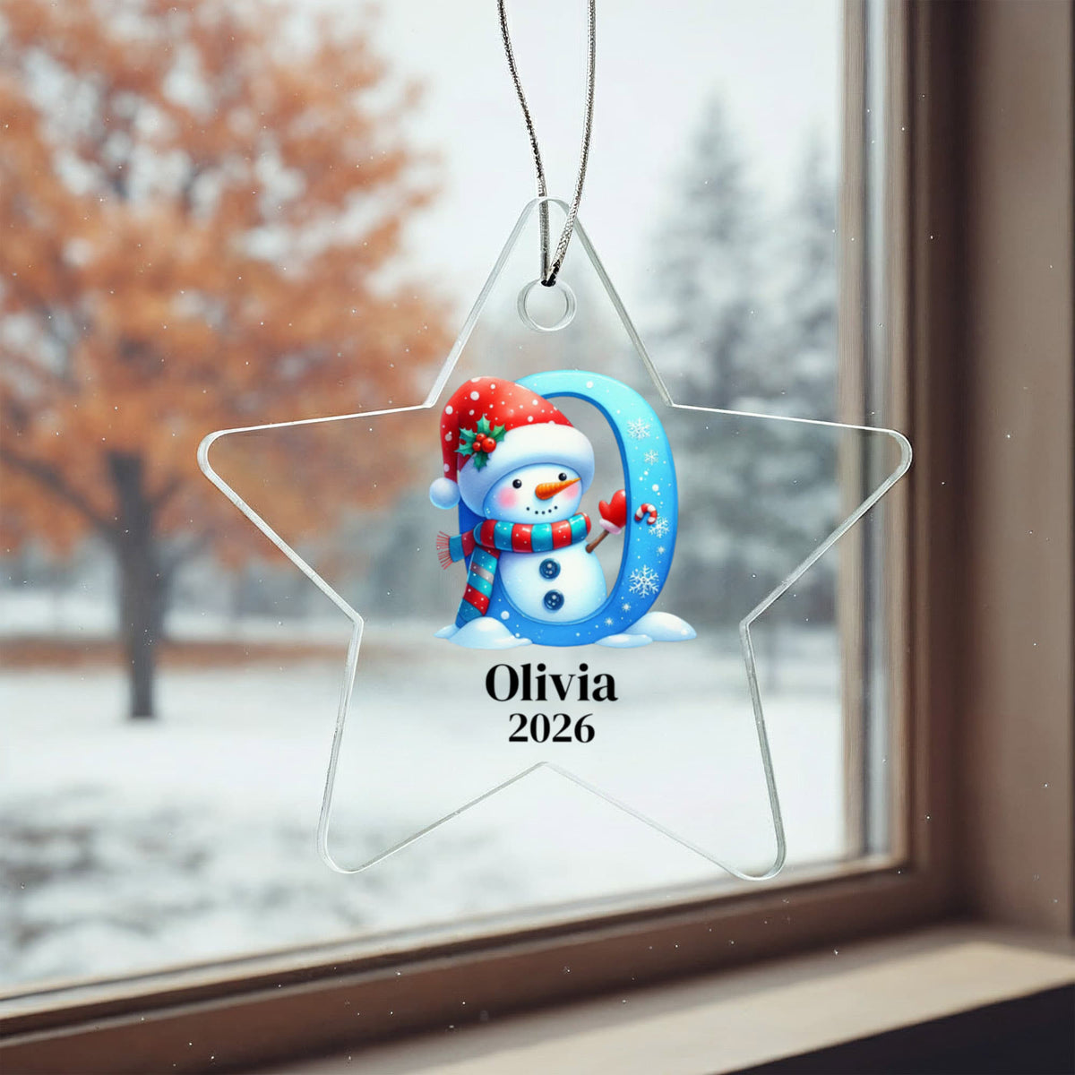 Snowman Initial Star Ornament