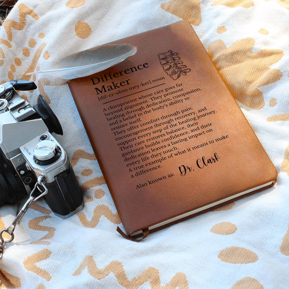 Chiropractor Gift Journal, Spine Doctor Vegan Leather Notebook, Inspirational Gift for Difference Makers, Chiropractic Keepsake