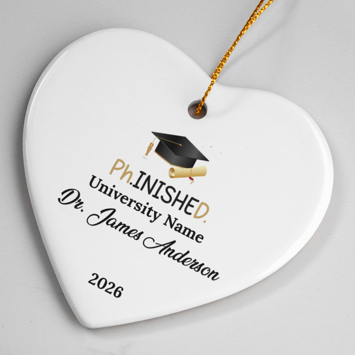 Phd Doctorate Degree Ceramic Heart Ornament