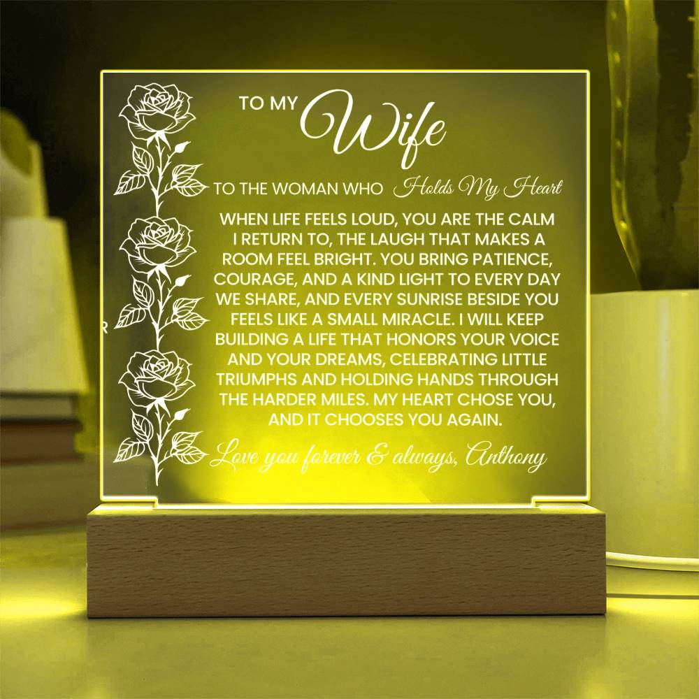 Wife Roses Lighted Plaque Gift