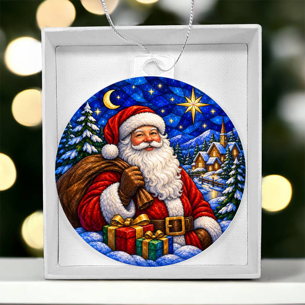 Santa Stained Glass Ornament