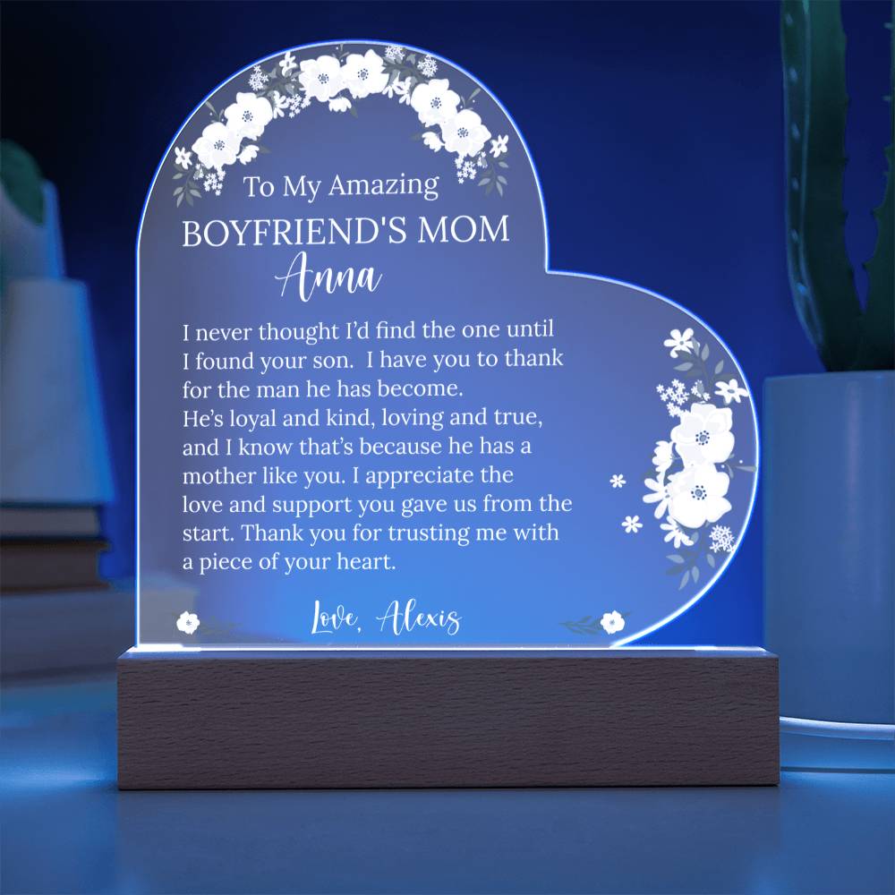 Boyfriend's Mom Acrylic Heart Plaque