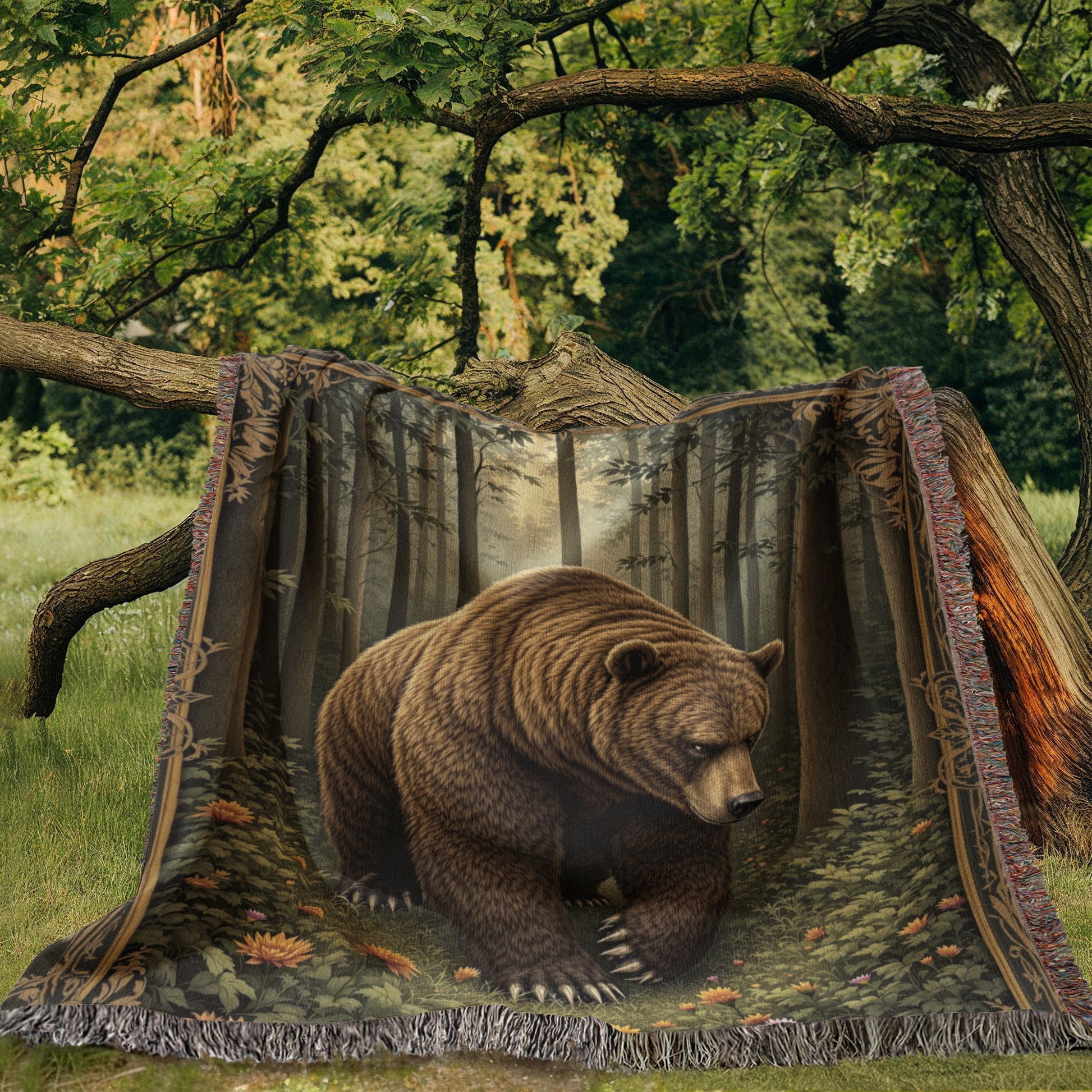 Grizzly Bear Woven Cotton Throw Blanket-[Heartfelt Family Gift]