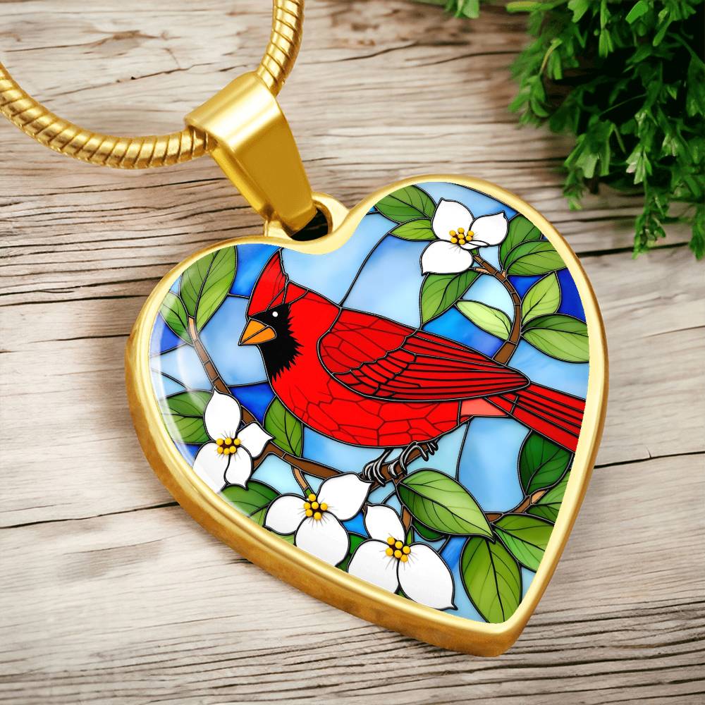 Cardinal Faux Stain Glass Pendant Necklace