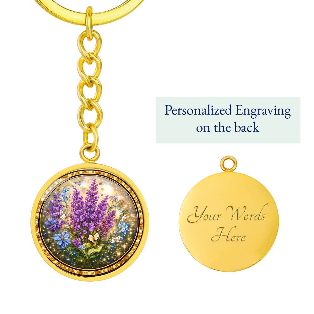 Lavender Flowers Personalized Engraved Necklace Bracelet or Keychain