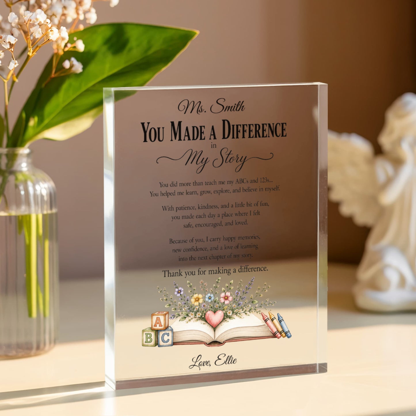 Preschool Daycare Teacher Appreciation Gift, You Made a Difference Acrylic Plaque, Thank You Teacher Keepsake, Educator Christmas Gift