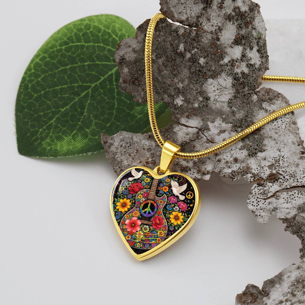 Peace Love Guitar Necklace with Engraving