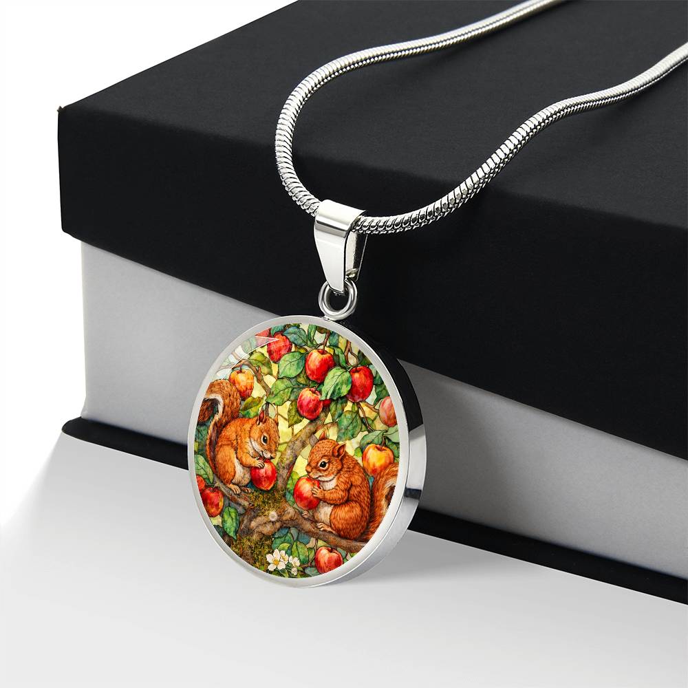 Squirrels in Apple Tree Jewelry, Engraved Necklace Bracelet Keychain, Nature Lover Gift, Animal  Woodland Forest Keepsake