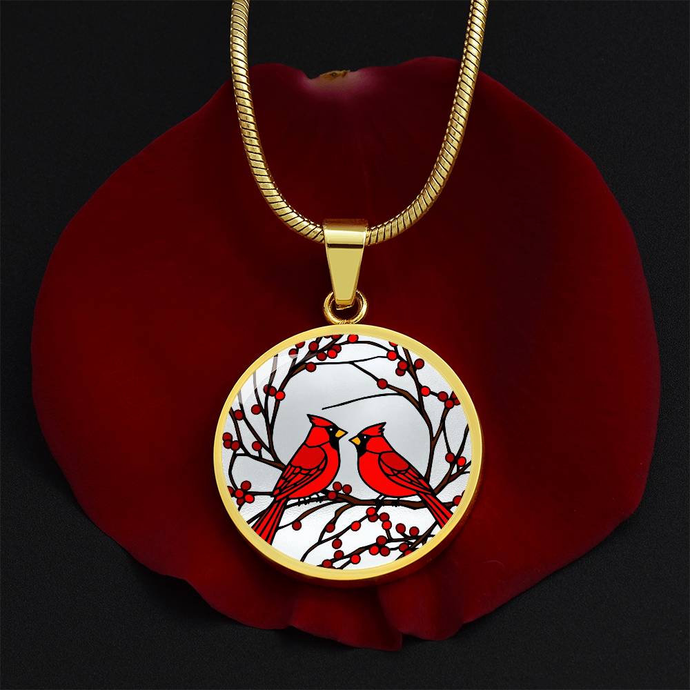 Cardinal Birds Necklace, Floral Pendant, Gold Finish Jewelry Gift, Nature-Inspired Necklace, Red Cardinals Pendant, Elegant Jewelry Gift