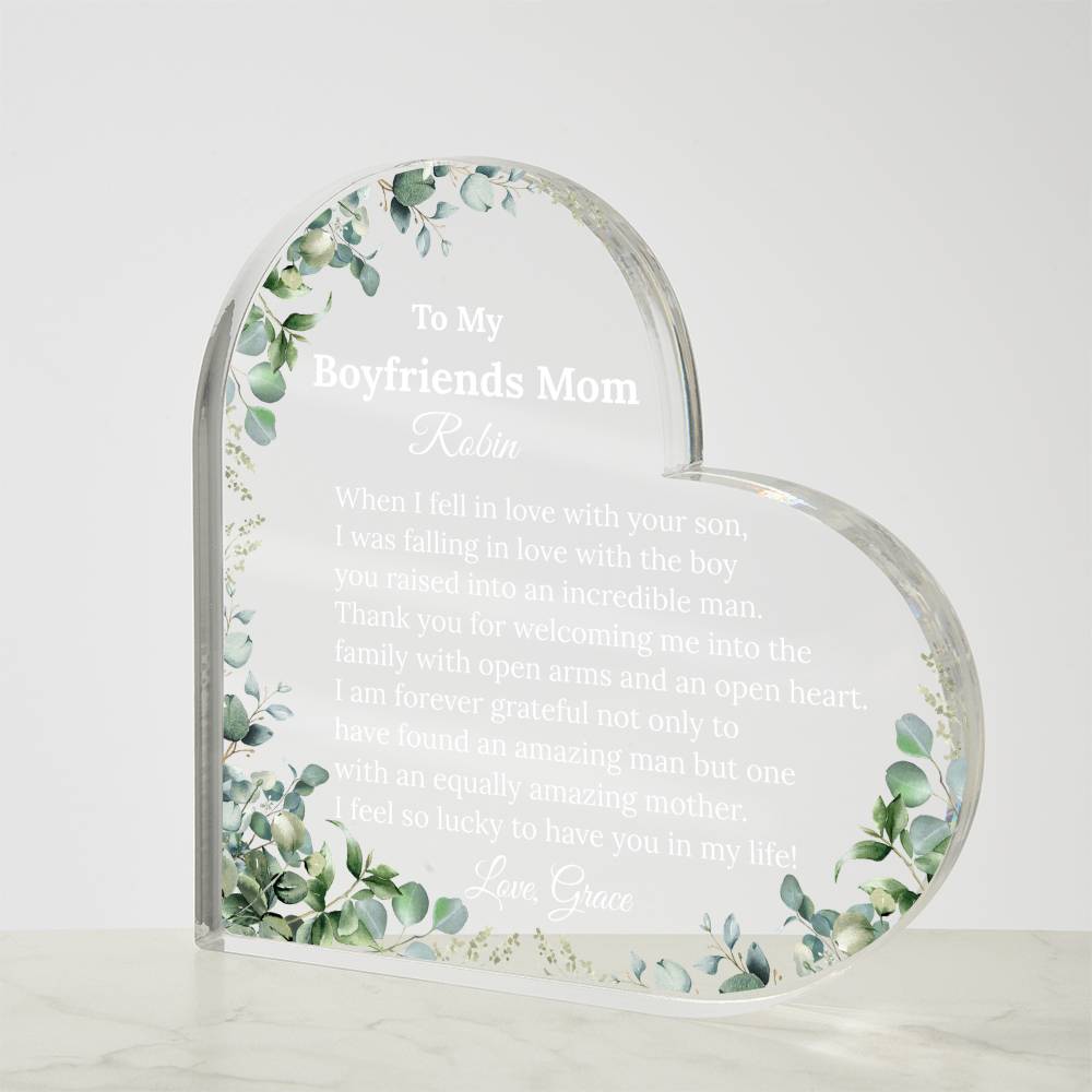 Personalized Boyfriend's Mom Heart Plaque