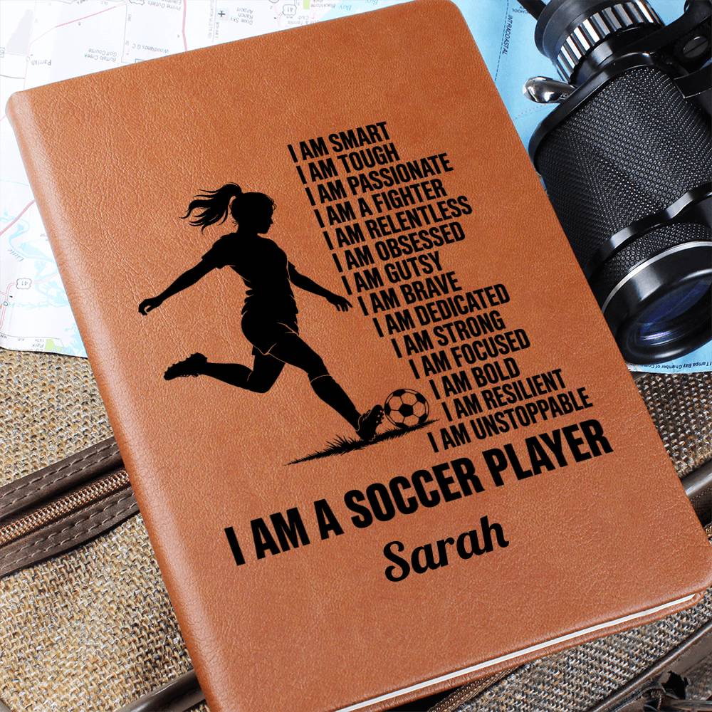 Personalized Soccer Player Affirmation Journal, Vegan Leather Cover, Empowering Gift, Custom Name, Motivation Notebook