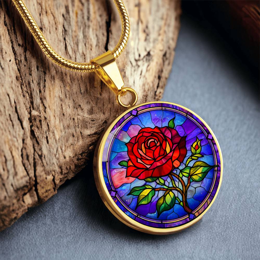 Red Rose Necklace with Engraving