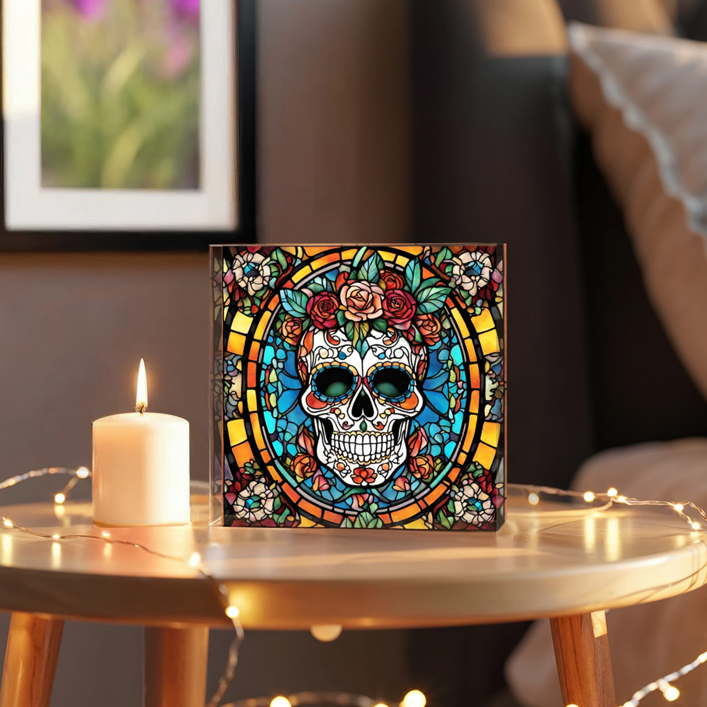 Sugar Skull Stained Glass Acrylic Decor