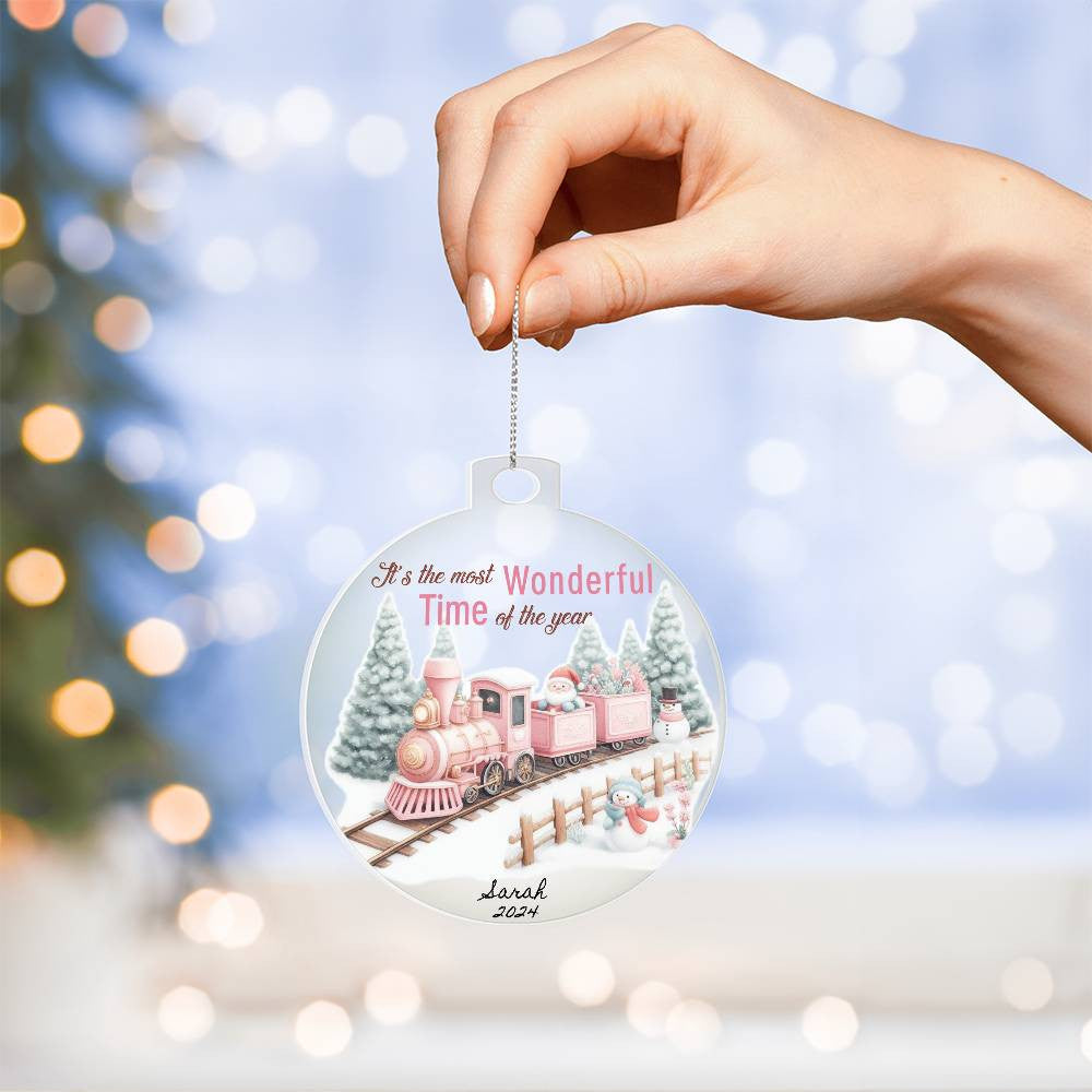 Pink Train Acrylic Christmas Ornament-[Heartfelt Family Gift]