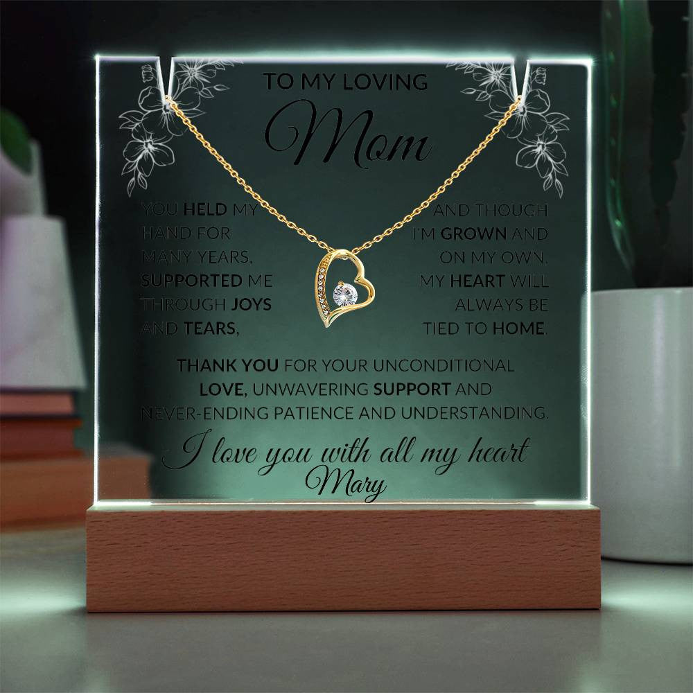 Mom LED Acrylic Heart Necklace & Plaque Gift Set-[Heartfelt Family Gift]