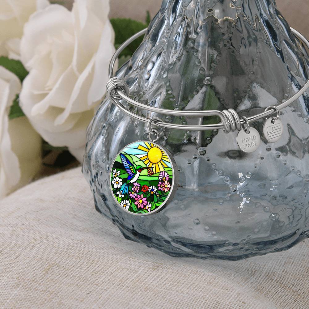 Hummingbird Pendant Necklace, Floral Jewelry Gift, Stained Glass Art Hummingbird Charm, Nature Inspired Necklace Gift