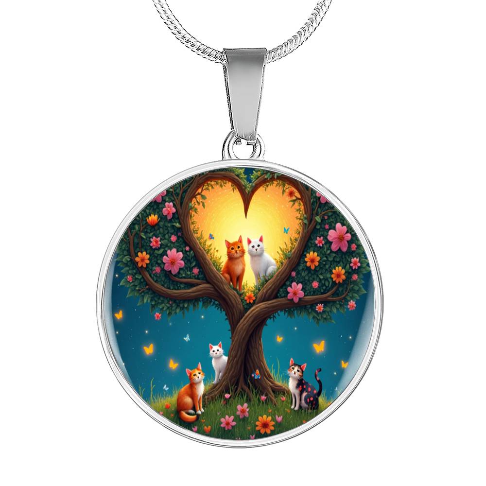 Personalized Cat Lover Pendant Necklace, Engraved Cat Jewelry, Unique Cat Gift, Heart-Shape Tree Design, Pet Memorial Jewelry, rainbow bridge