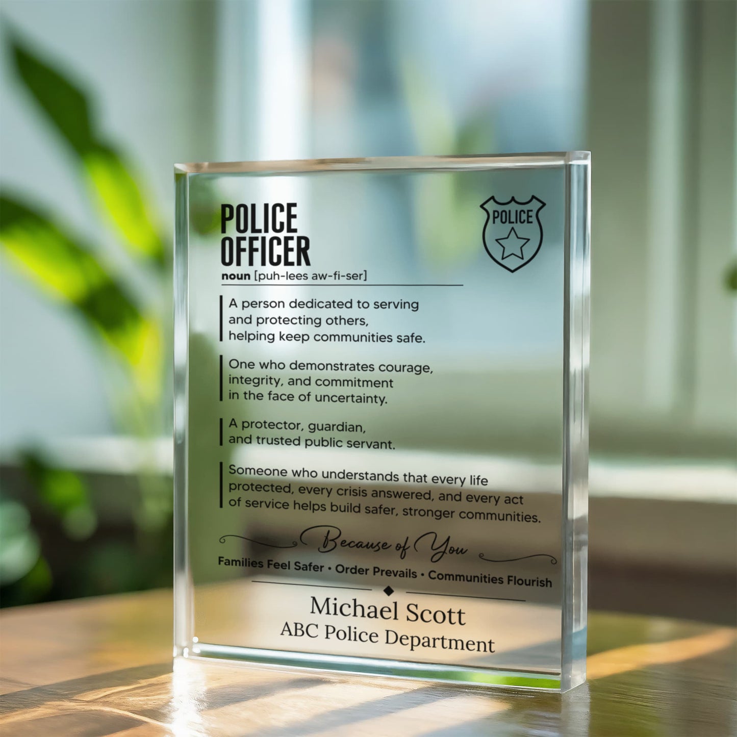 Police Officer Definition Plaque, Award Plaque for Law Enforcement Appreciation Gift, Police Academy Graduation. Retirement