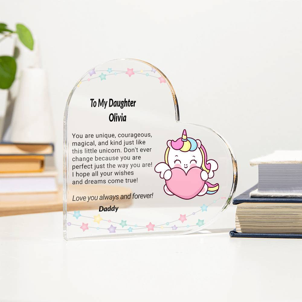 Daughter Unicorn Acrylic Heart Plaque-[Heartfelt Family Gift]