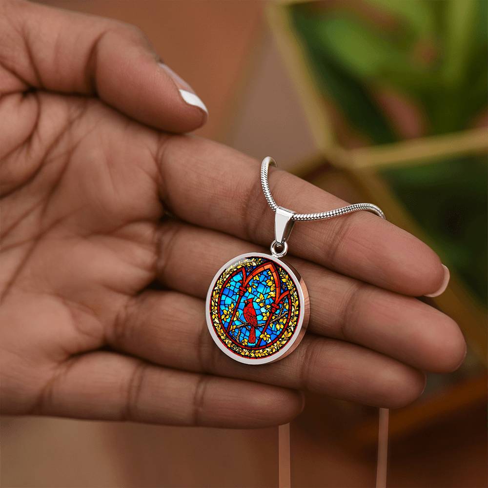Cardinal Faux Stain Glass Pendant Necklace