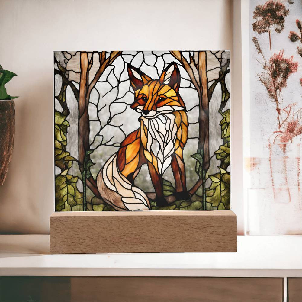 Fox In The Woods Faux Stained Glass Acrylic Plaque Giftt