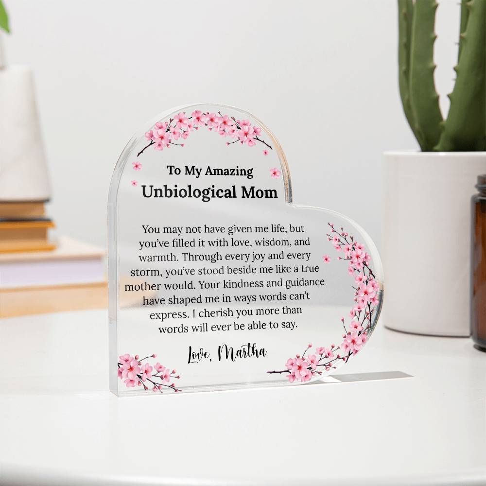 Personalized Unbiological Mom Heart Plaque