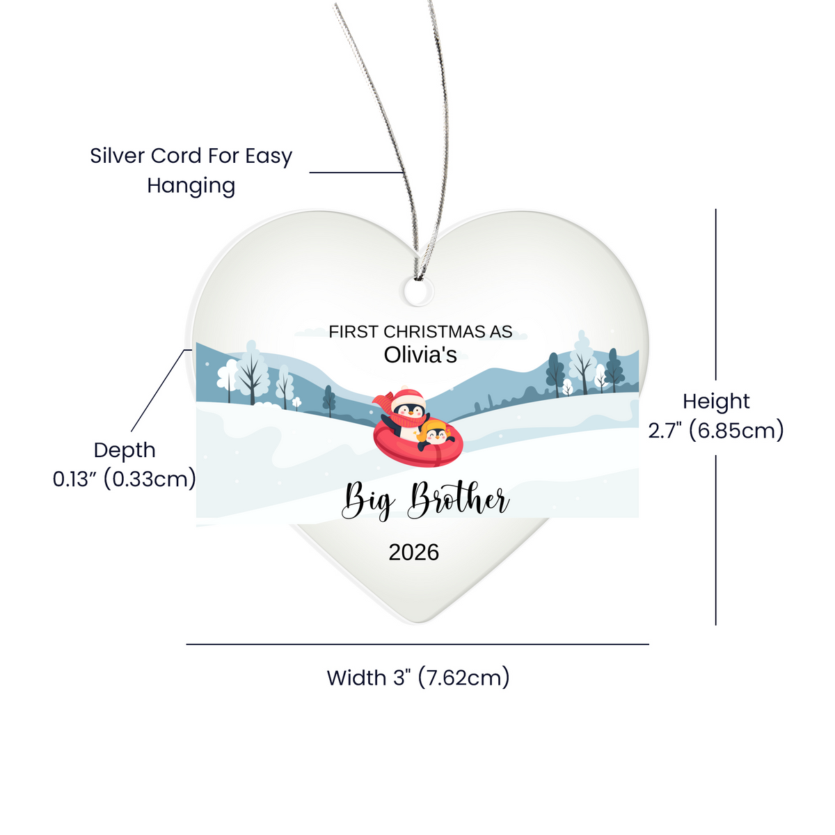 Big Brother or Sister Acrylic Heart Ornament for New Baby