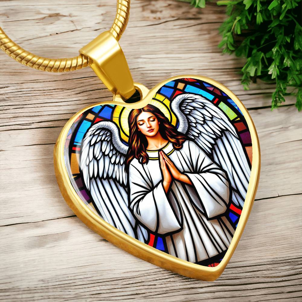 Guardian Angel Faux Stain Glass Pendant Necklace