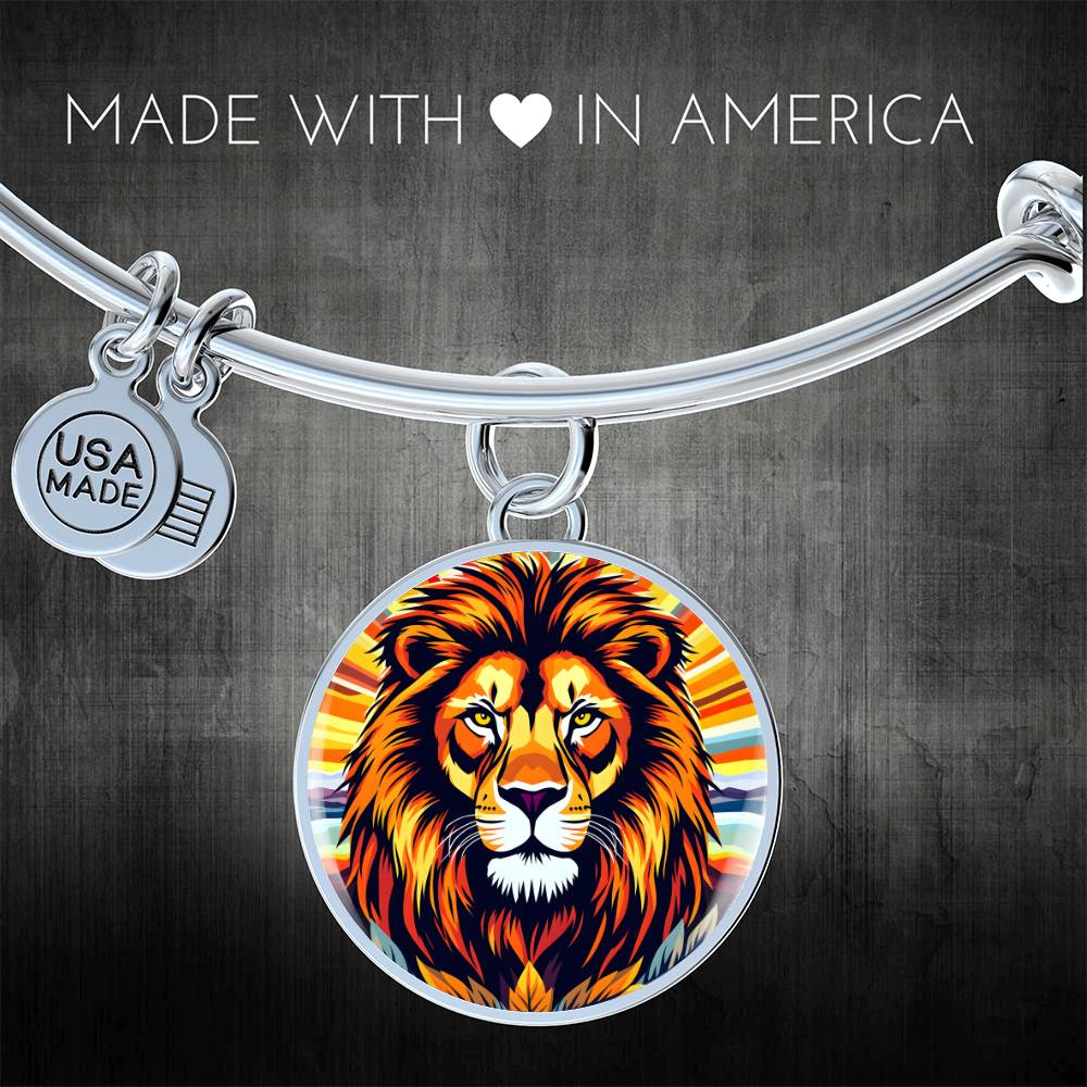 Engraved Lion Pendant  Necklace or Bracelet, Personalized Animal Jewelry