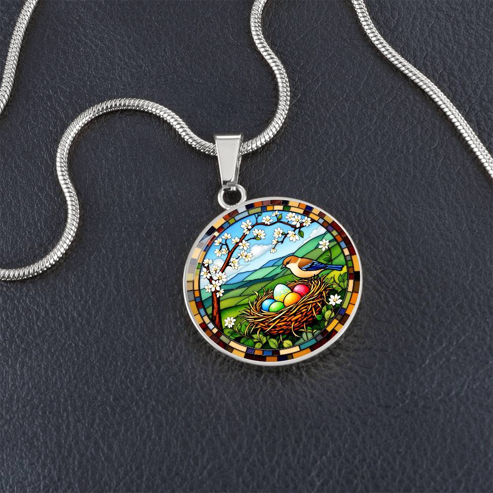 Floral Bird Nest Necklace with Engraving