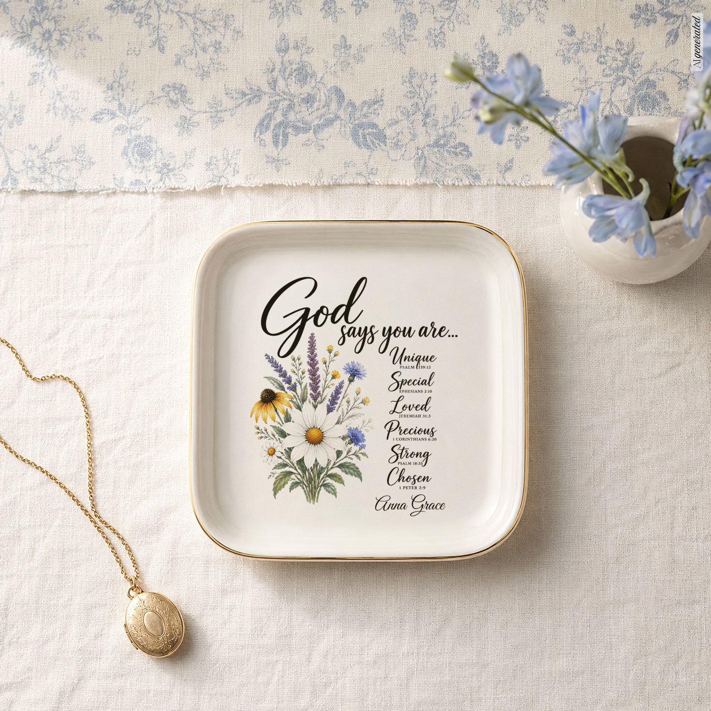 God Says You Are Bible Verse Jewelry Ring Trinket Tray