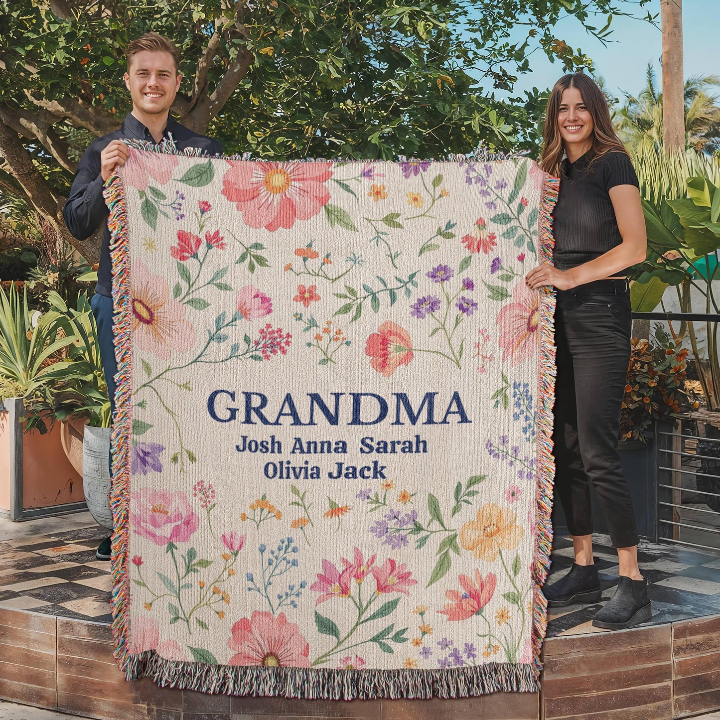 Heirloom Artwork Woven Blanket (Portrait)-[Heartfelt Family Gift]