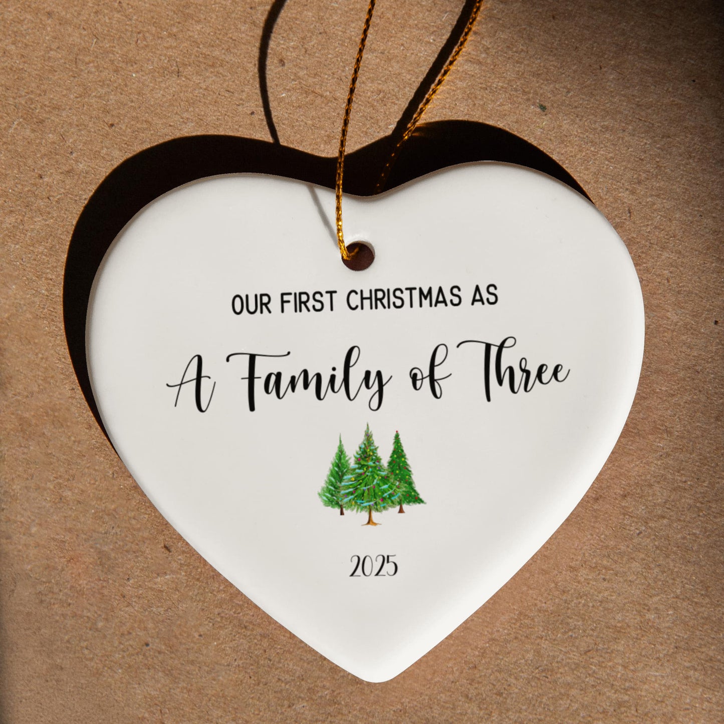 First Christmas As A Family of Three Ceramic Heart Ornament