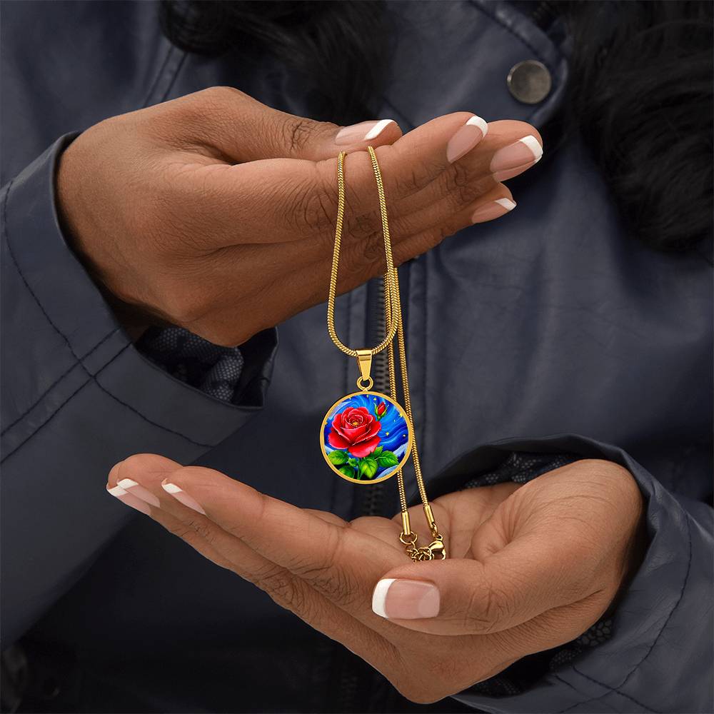 Rose Starry Sky Engraved Pendant Necklace