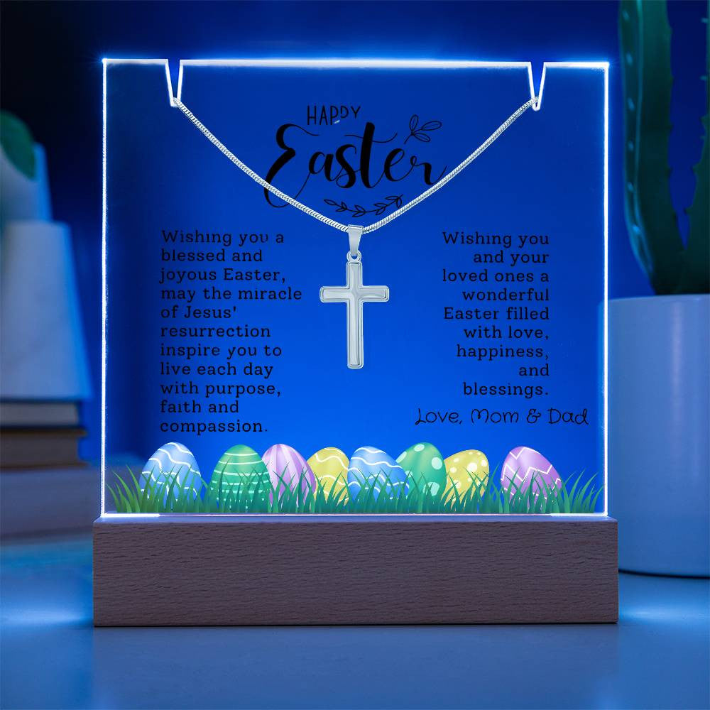 Personalized Easter Cross Necklace with Lighted Acrylic Sign