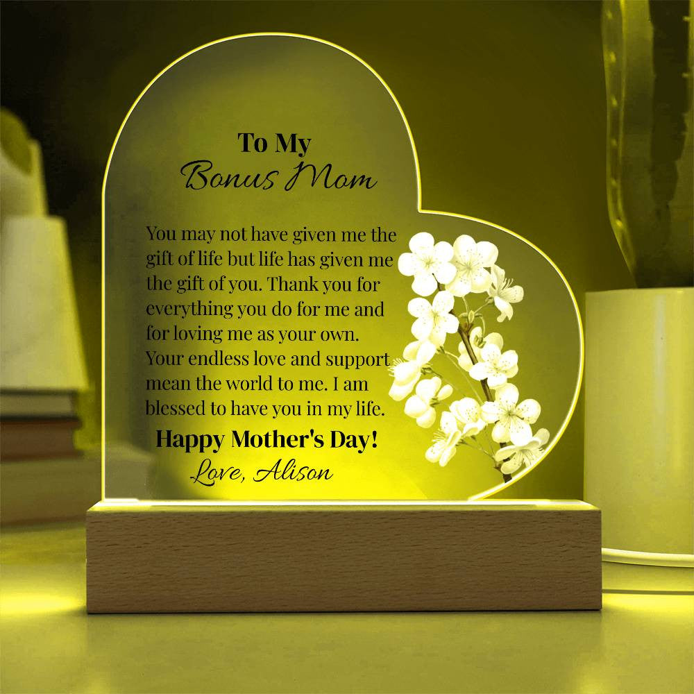 To My Bonus Mom Acrylic Heart Plaque Gift