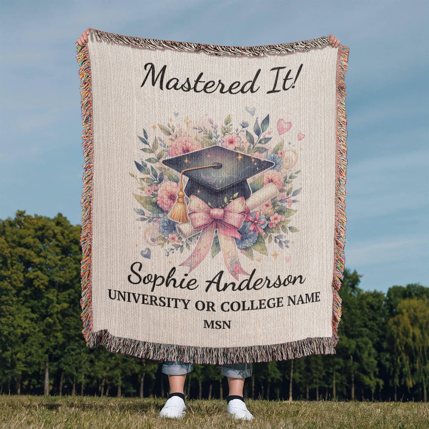 Personalized Masters Degree Woven Throw Blanket MSN MBA-[Heartfelt Family Gift]