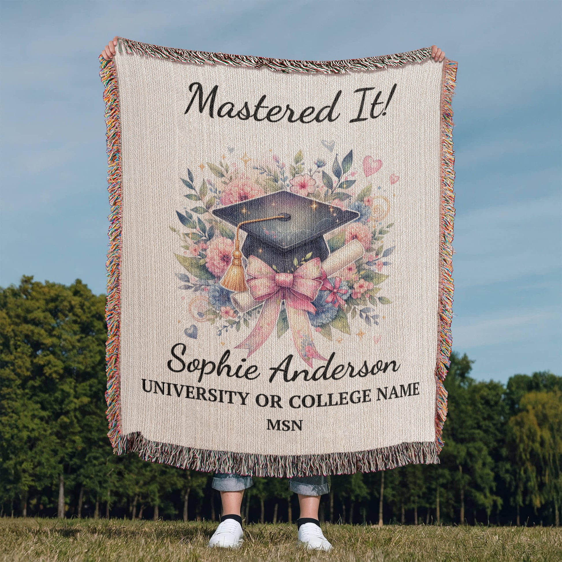 Personalized Masters Degree Woven Throw Blanket MSN MBA-[Heartfelt Family Gift]