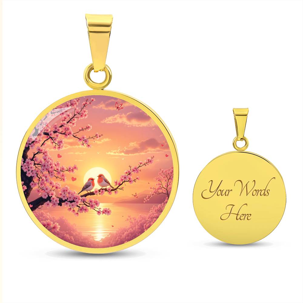 Love Birds Cherry Blossom Tree Pendant Necklace