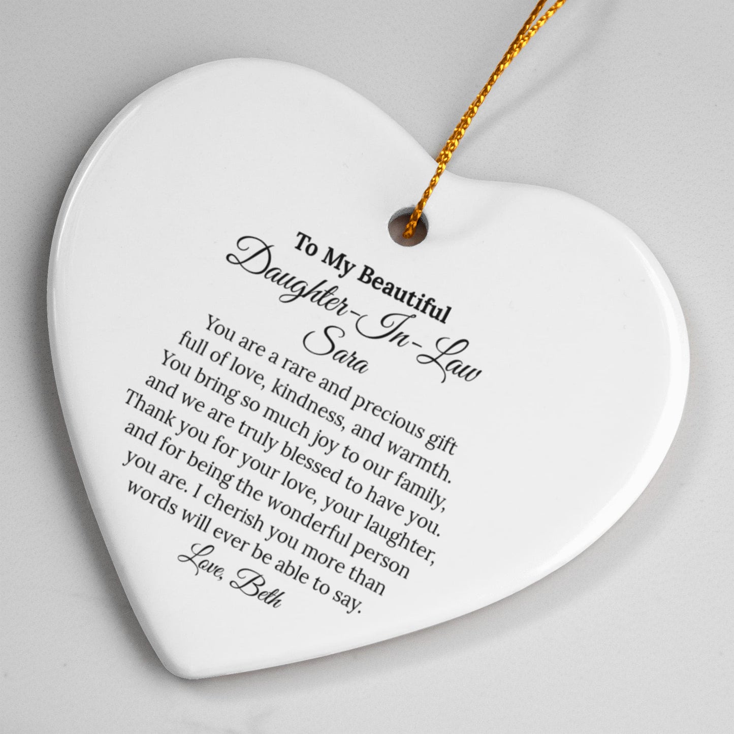 To My Daughter in Law Ceramic Heart Ornament