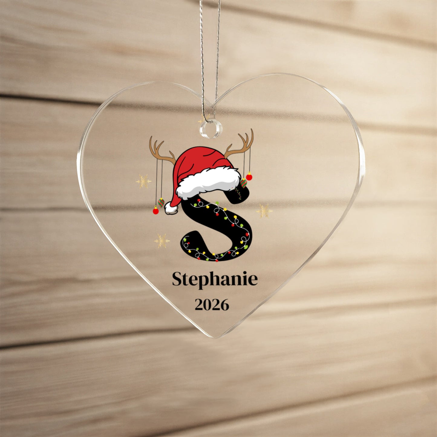 Santa Hat Initial Heart Ornament
