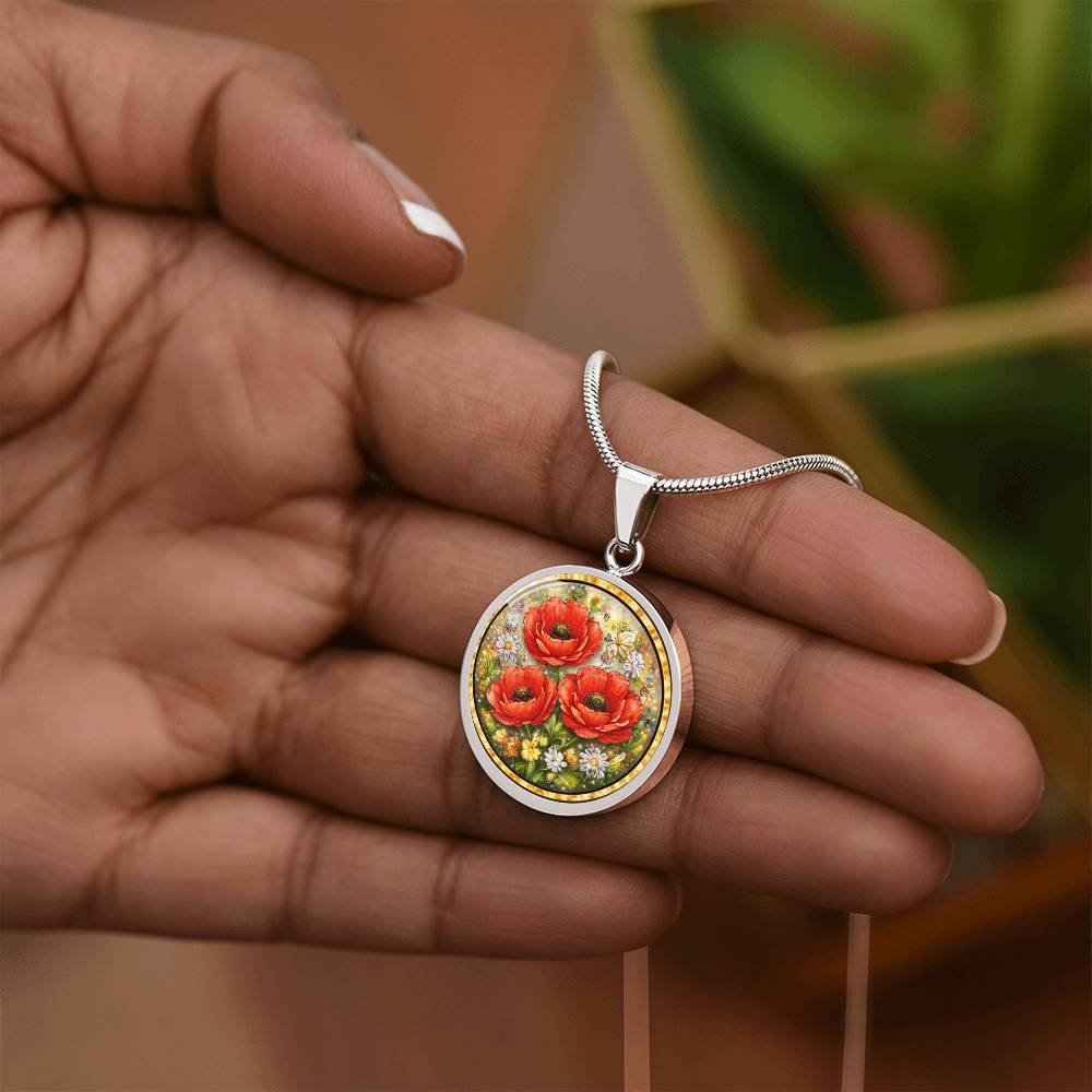 Red Poppy Flowers Personalized Engraved Necklace Bracelet or Keychain