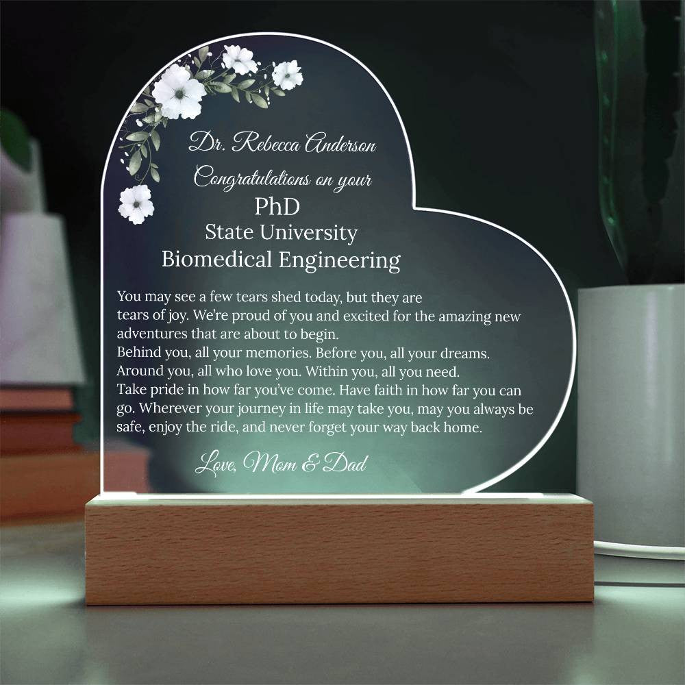 Personalized Doctorate Degree Phd Graduation Plaque