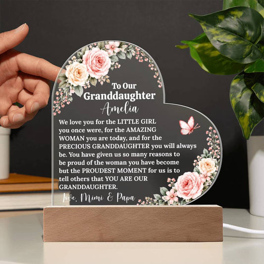 Granddaughter LED Light Acrylic Heart Plaque Gift
